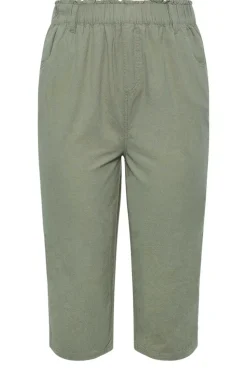 Yours Curve Green Khaki Cool Cotton Cropped Trousers