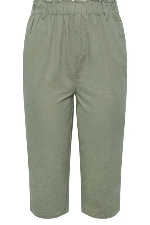 Yours Curve Green Khaki Cool Cotton Cropped Trousers