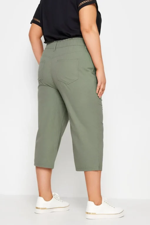 Yours Curve Green Khaki Cool Cotton Cropped Trousers