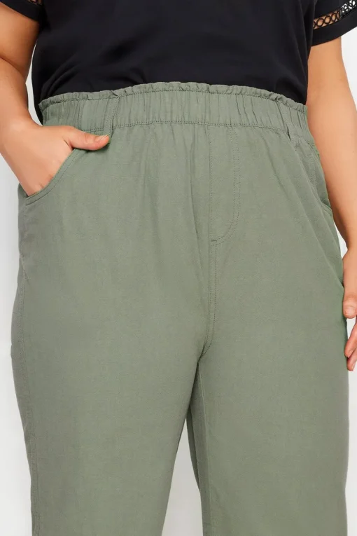 Yours Curve Green Khaki Cool Cotton Cropped Trousers
