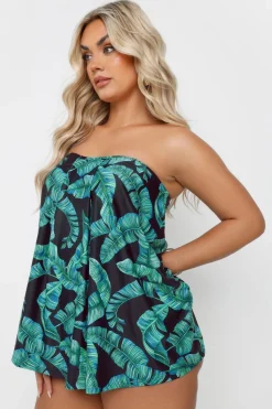 Yours Curve Green Leaf Print Tankini Top