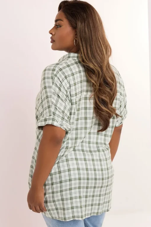Yours Curve Green Metallic Check Print Shirt