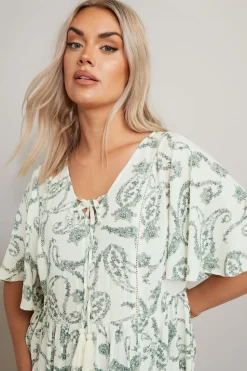 Yours Curve Green Paisley Tie Front Top