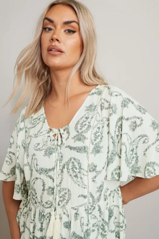 Yours Curve Green Paisley Tie Front Top