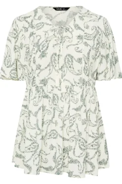 Yours Curve Green Paisley Tie Front Top