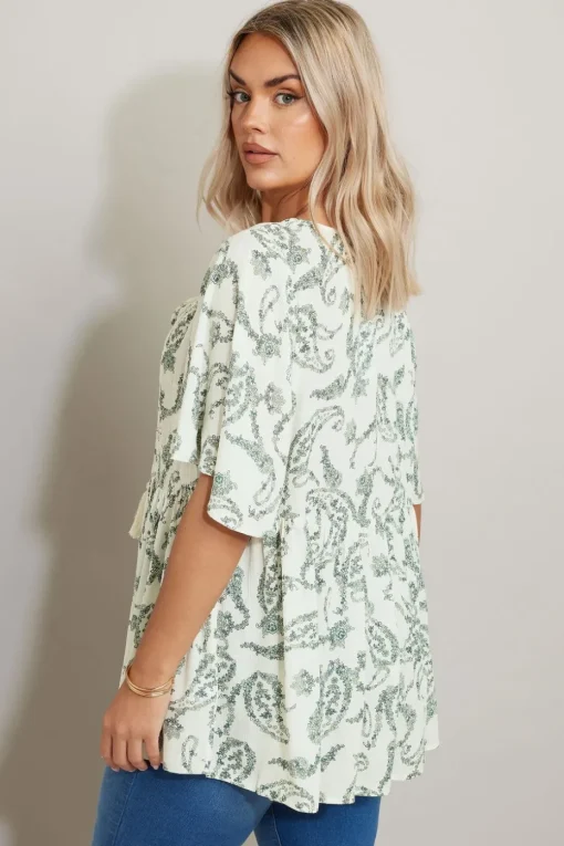 Yours Curve Green Paisley Tie Front Top