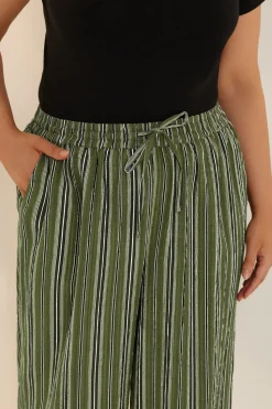 Yours Curve Green Stripe Textured Wide Leg Trousers
