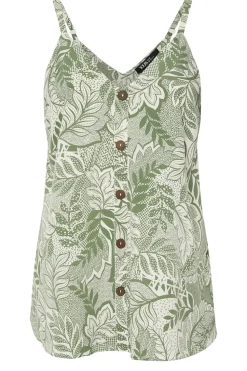 Yours Curve Green Tropical Leaf Print Button Front Cami Top