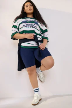 Yours Curve Green 'Beach Club' Slogan Stripe T-Shirt