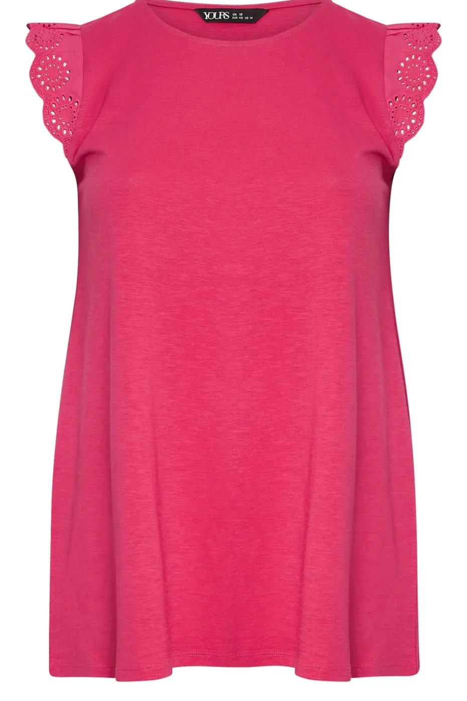 Yours Curve Hot Pink Broderie Anglaise Frill Sleeve Vest Top