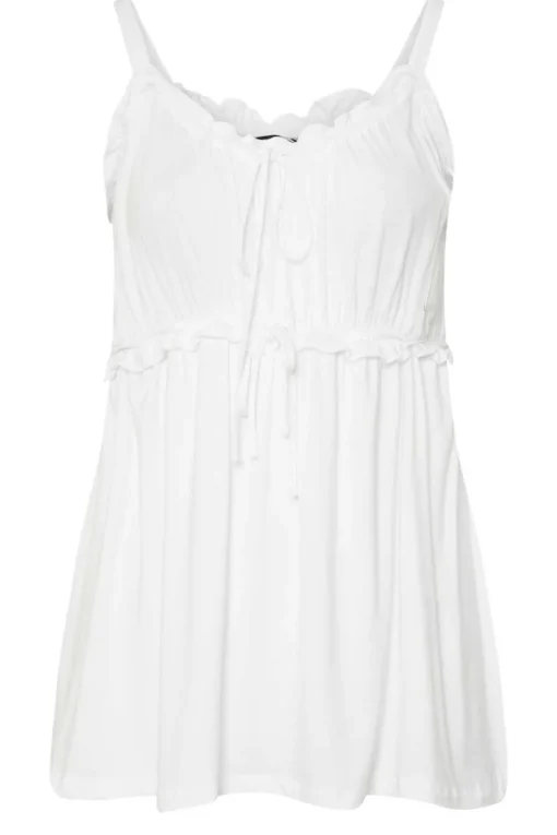 Yours Curve Ivory White Frilled Tie Front Cami Top