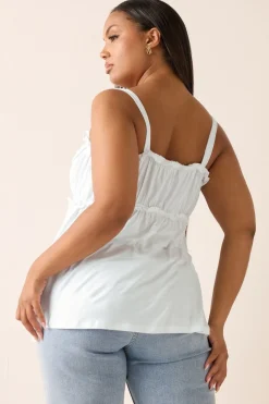 Yours Curve Ivory White Frilled Tie Front Cami Top