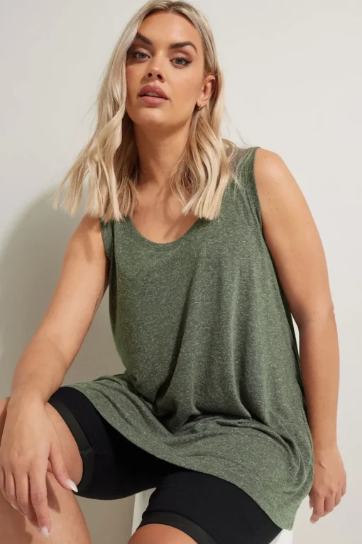 Yours Curve Khaki Green Linen Vest Top