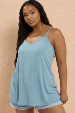 Yours Curve Light Blue Ribbed Swing Cami Top