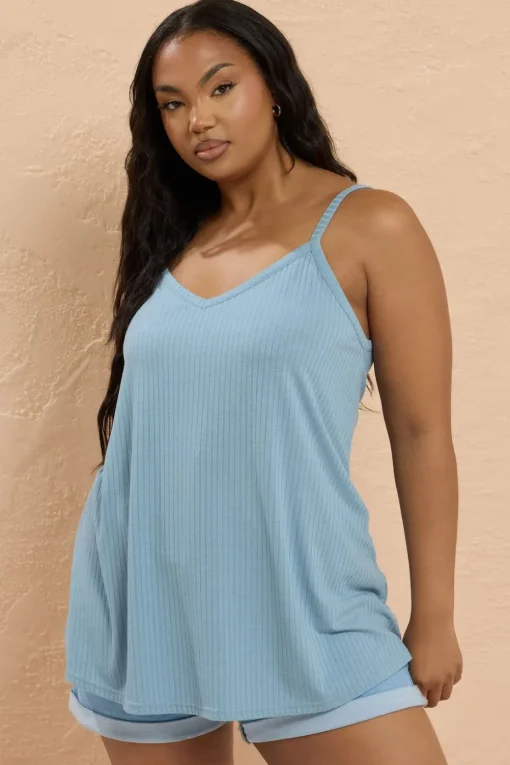 Yours Curve Light Blue Ribbed Swing Cami Top