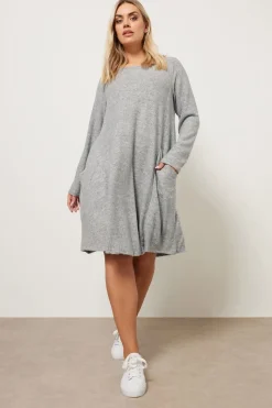 Yours Curve Light Grey Soft Touch Pocket Swing Dress