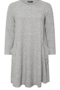 Yours Curve Light Grey Soft Touch Pocket Swing Dress