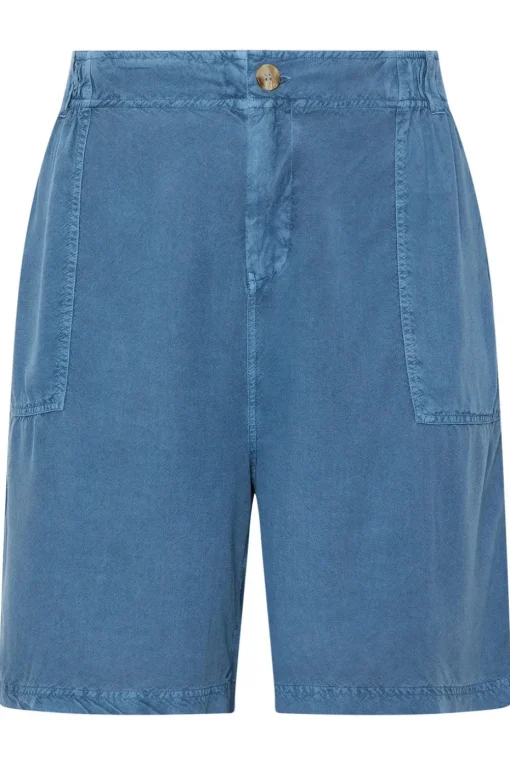 Yours Curve Mid Blue Chambray Pull On Shorts