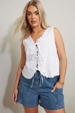Yours Curve Mid Blue Tie Waist Denim Shorts