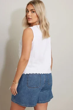 Yours Curve Mid Blue Tie Waist Denim Shorts