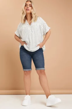 Yours Curve Mid Blue Turn Up Denim Shorts