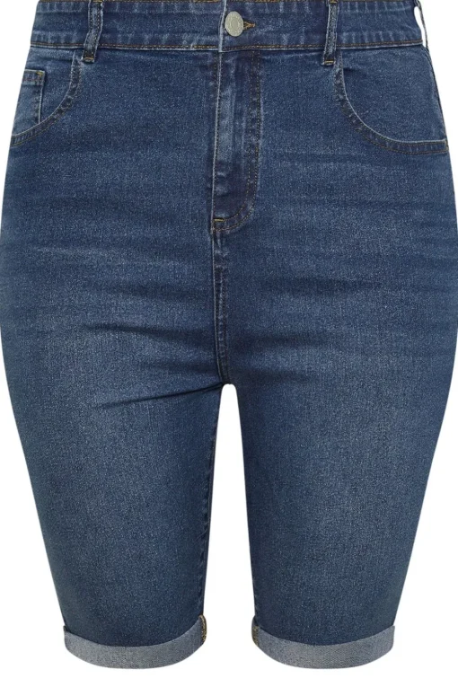 Yours Curve Mid Blue Turn Up Denim Shorts