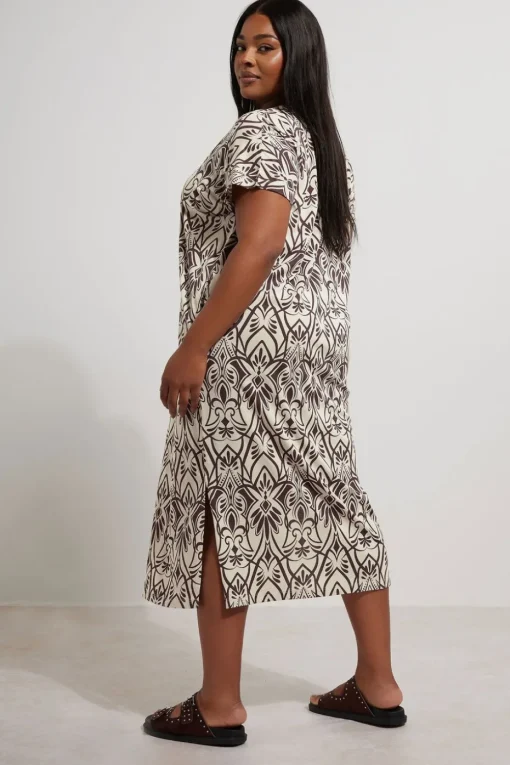 Yours Curve Natural Brown Paisley Print Midi Dress