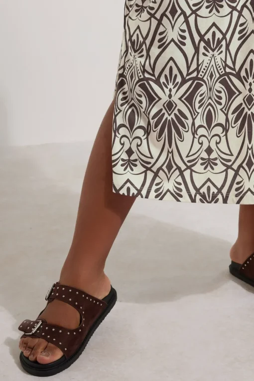 Yours Curve Natural Brown Paisley Print Midi Dress