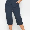 Yours Curve Navy Blue Cool Cotton Cropped Trousers