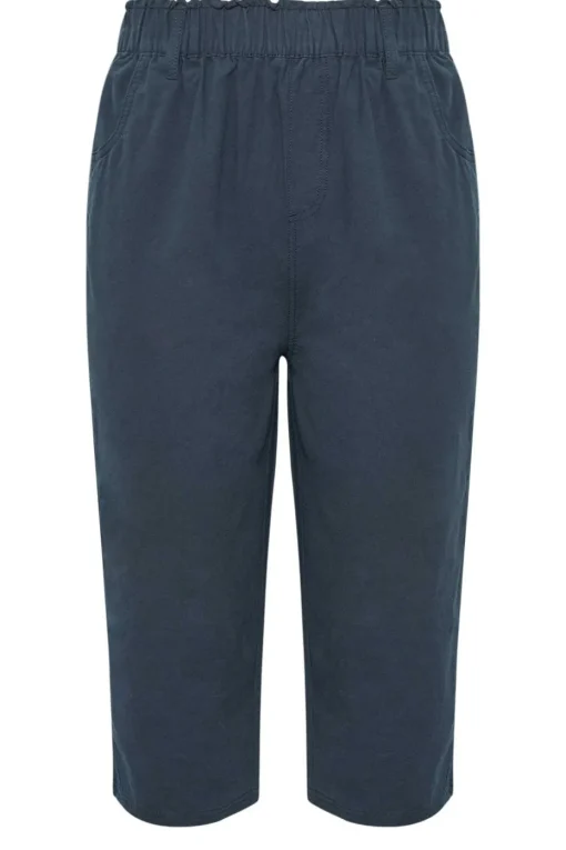 Yours Curve Navy Blue Cool Cotton Cropped Trousers