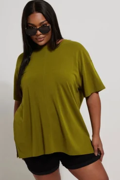 Yours Curve Olive Green Heavyweight Oversized T-Shirt