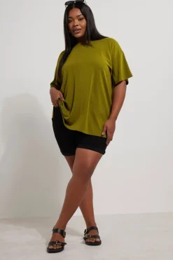 Yours Curve Olive Green Heavyweight Oversized T-Shirt