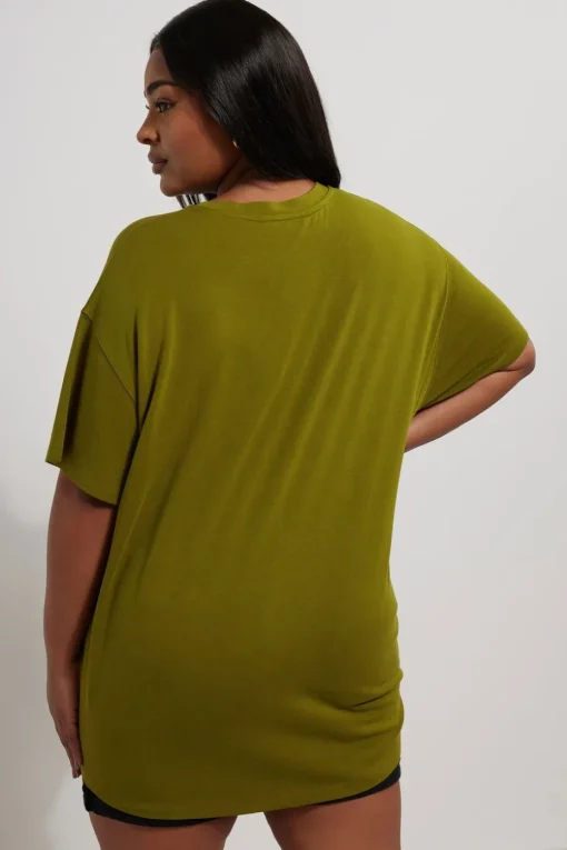 Yours Curve Olive Green Heavyweight Oversized T-Shirt