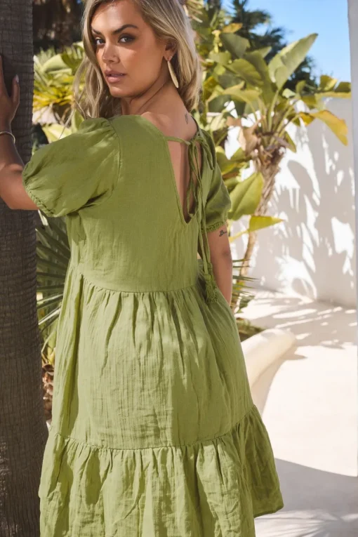 Yours Curve Olive Green Tiered Smock Mini Dress
