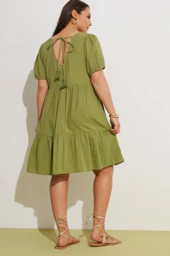 Yours Curve Olive Green Tiered Smock Mini Dress