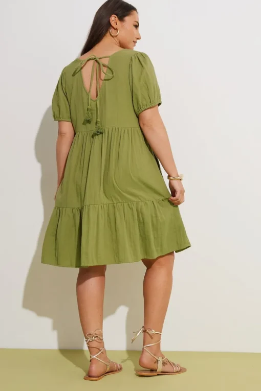 Yours Curve Olive Green Tiered Smock Mini Dress