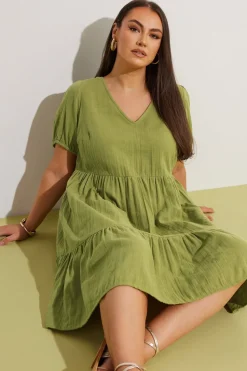 Yours Curve Olive Green Tiered Smock Mini Dress