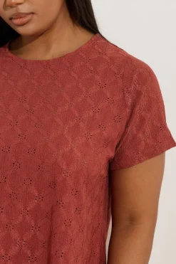 Yours Curve Orange Broderie Anglaise Textured Swing Top