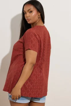 Yours Curve Orange Broderie Anglaise Textured Swing Top