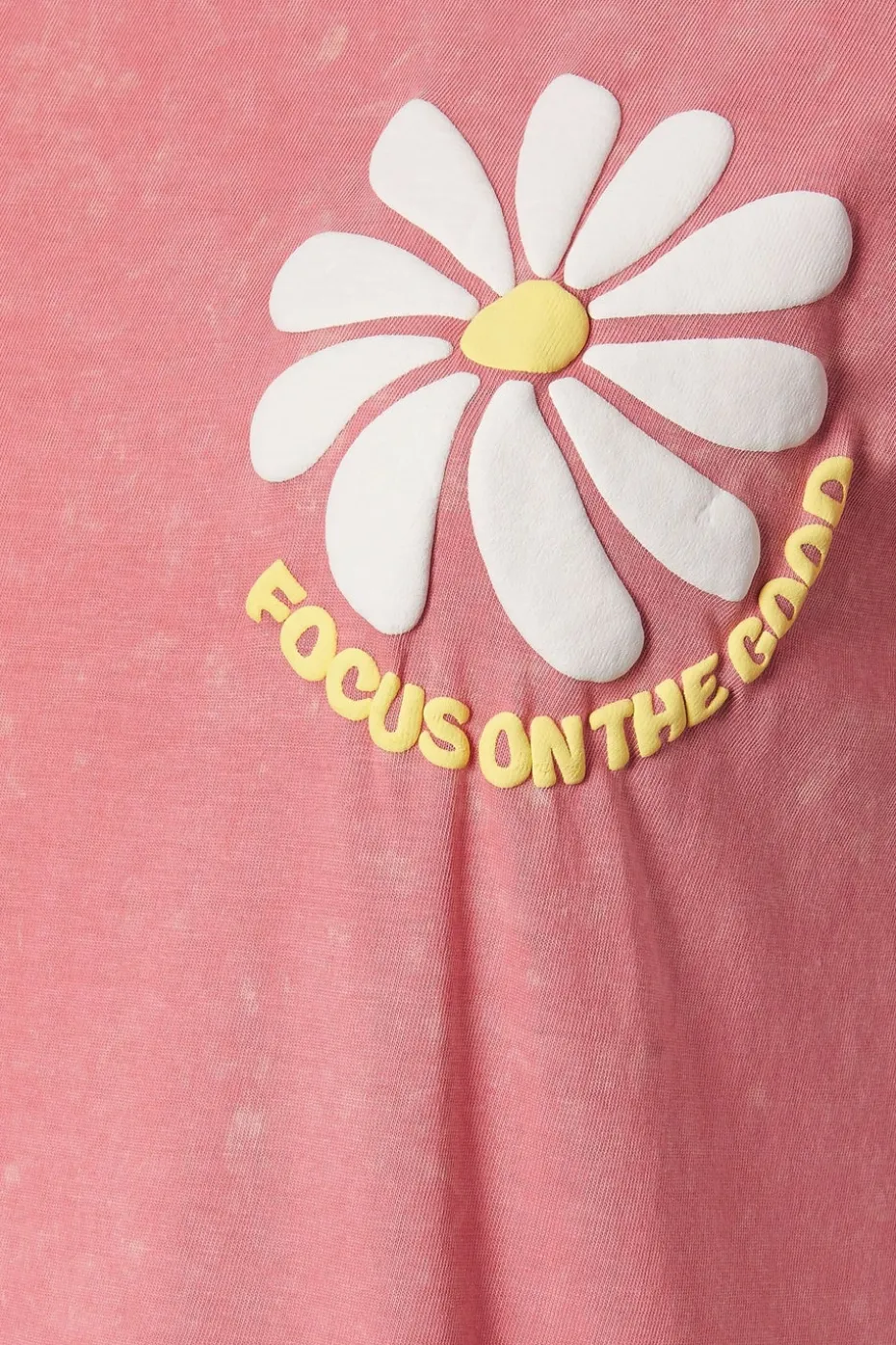 Yours Curve Pink Acid Wash 'Focus On The Good' Daisy Back Print T-Shirt
