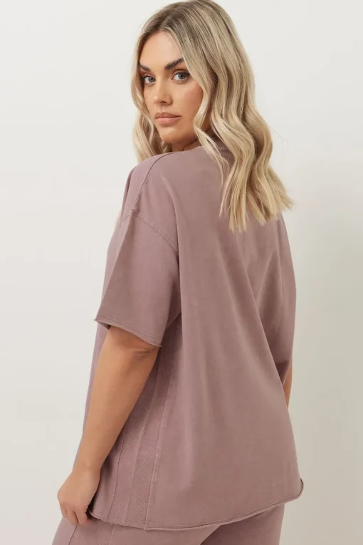 Yours Curve Pink Acid Wash Oversized Sweat T-Shirt