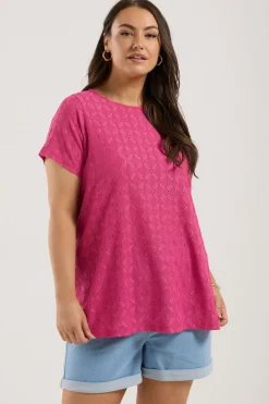 Yours Curve Pink Broderie Anglaise Textured Swing Top