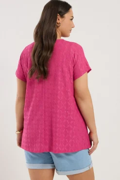 Yours Curve Pink Broderie Anglaise Textured Swing Top