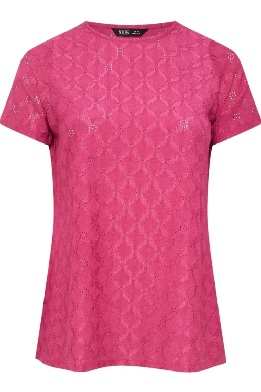 Yours Curve Pink Broderie Anglaise Textured Swing Top