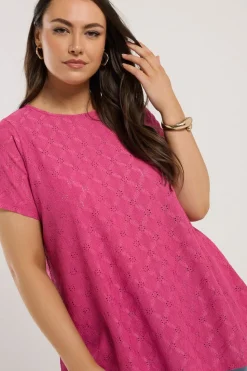 Yours Curve Pink Broderie Anglaise Textured Swing Top