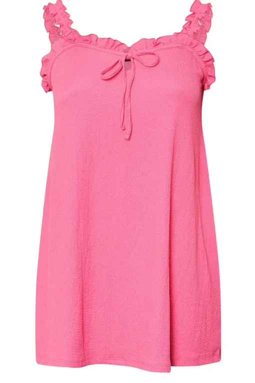 Yours Curve Pink Tie Neck Frill Cami Top