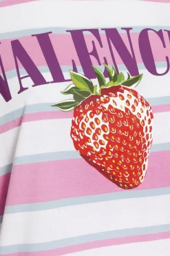 Yours Curve Pink 'Valencia' Slogan Stripe T-Shirt