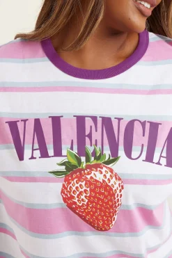 Yours Curve Pink 'Valencia' Slogan Stripe T-Shirt