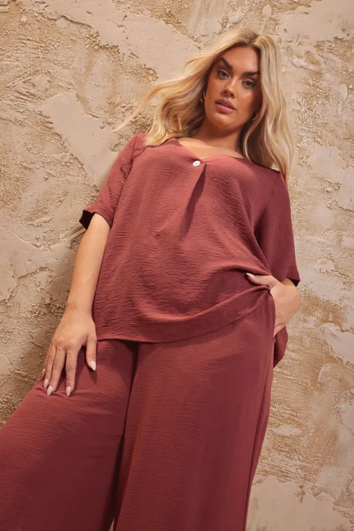 Yours Curve Rust Orange Button Detail Blouse