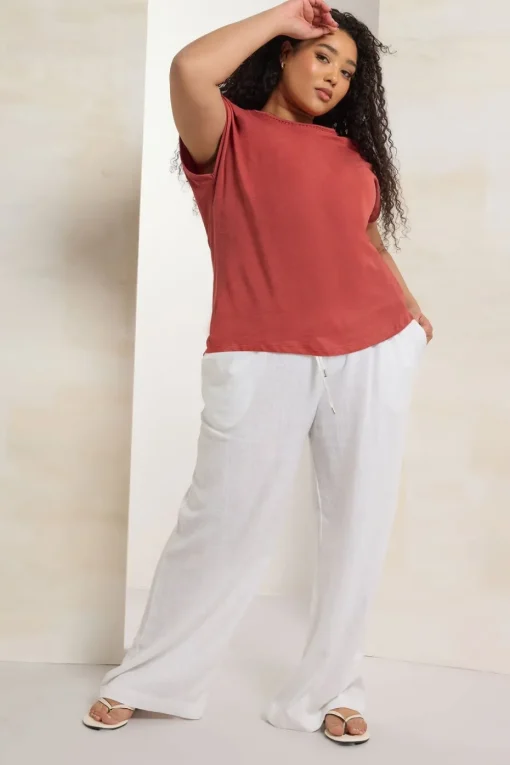 Yours Curve Rust Orange Crochet Trim Detail T-Shirt